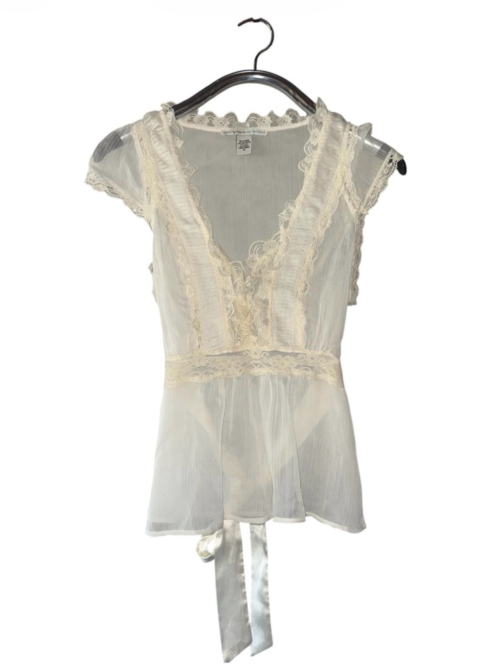Hot Kiss White Lace-Trim Sheer V-Neck Camisole